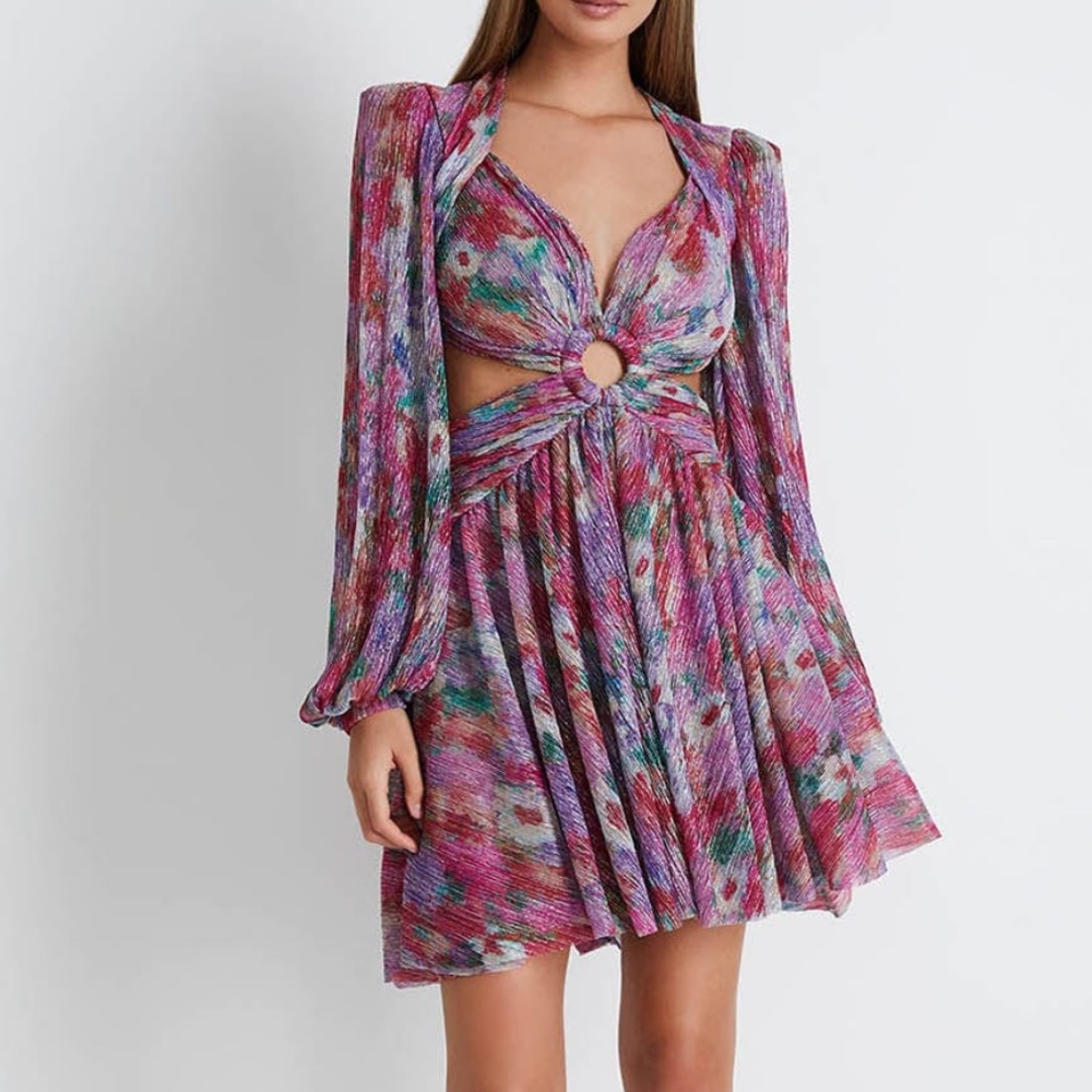PATBO SIZE 2 Printed Lurex Cutout Mini Dress Style:VEC22170US NWT!!!!